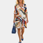 Irene | Abstract Art Stripe Midi Dress