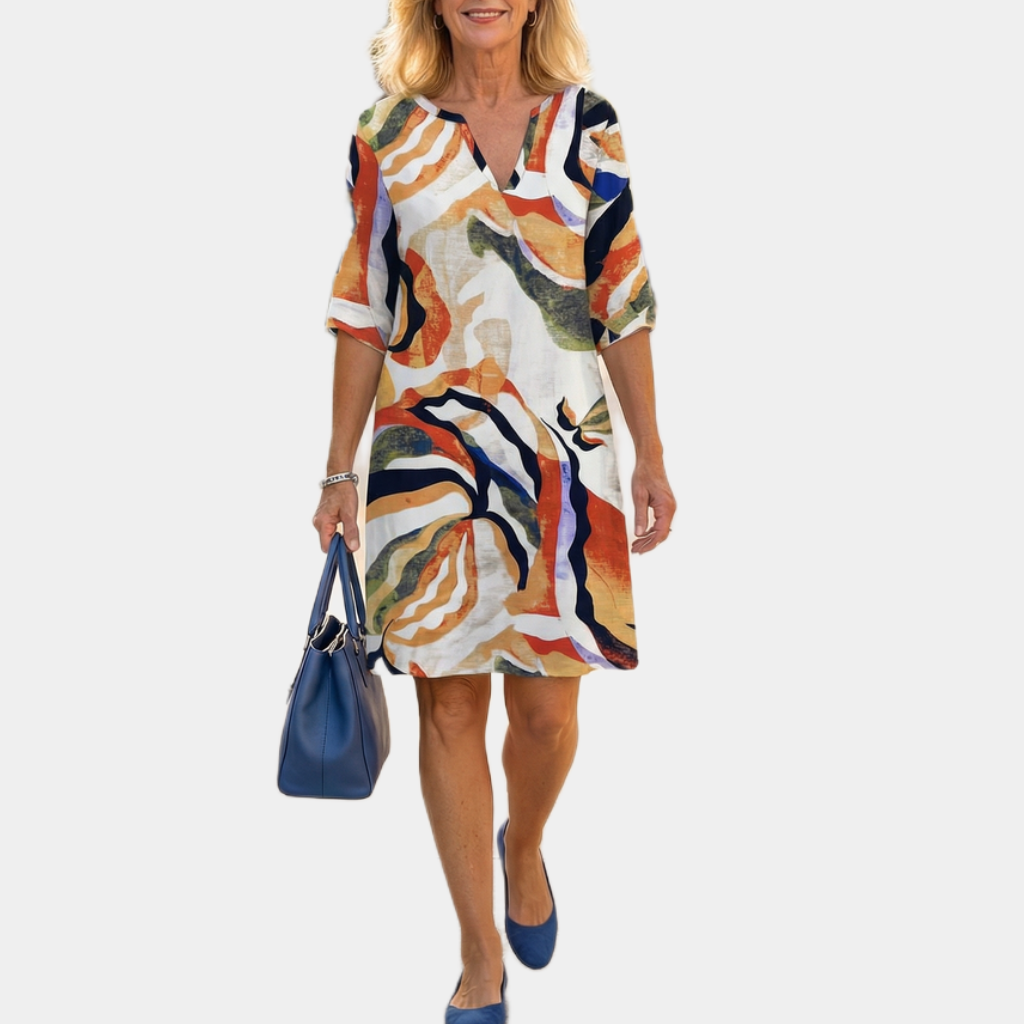 Irene | Abstract Art Stripe Midi Dress