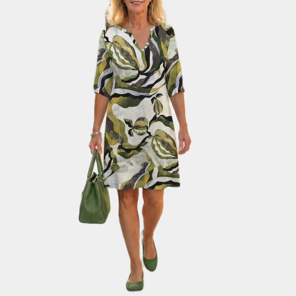 Irene | Abstract Art Stripe Midi Dress