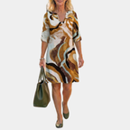 Irene | Abstract Art Stripe Midi Dress