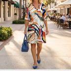 Irene | Abstract Art Stripe Midi Dress