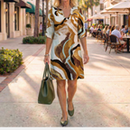 Irene | Abstract Art Stripe Midi Dress