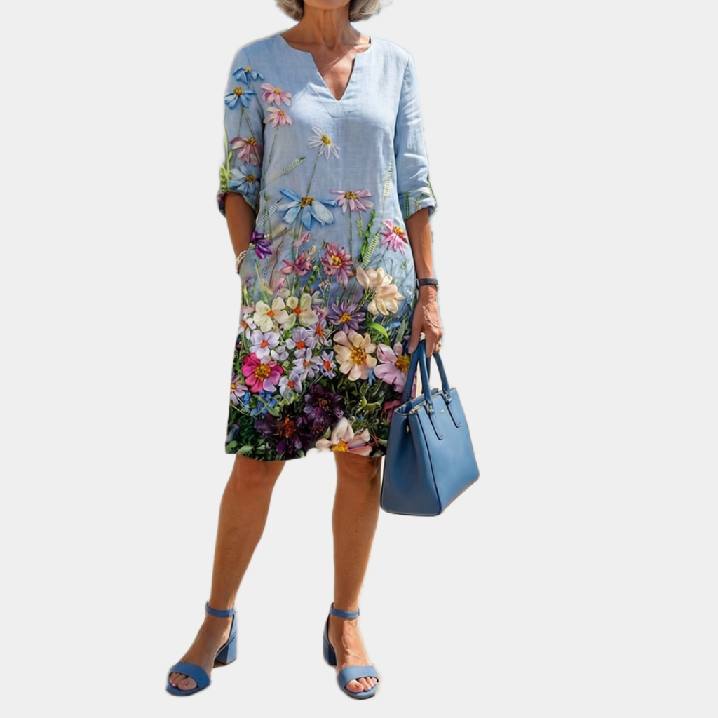 Lucille | Sky Botanical Midi Dress