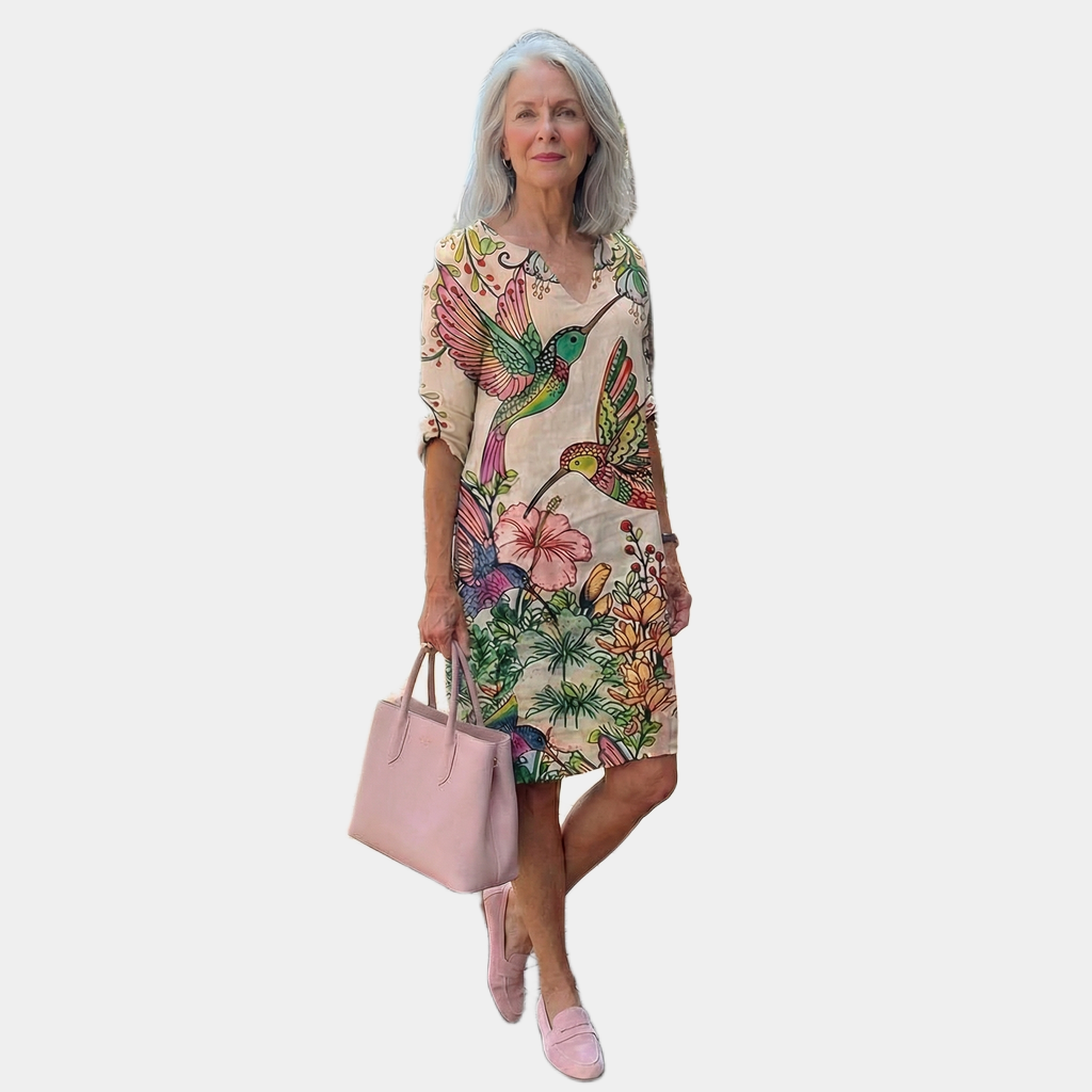 Greta | Botanical Bird Midi Dress