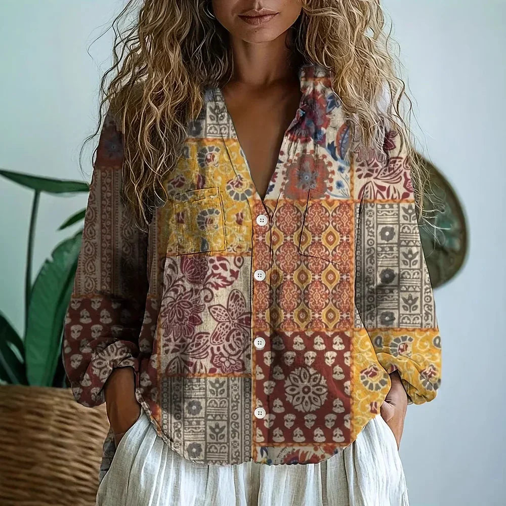 Abigail | Vintage Leaf Print Blouse