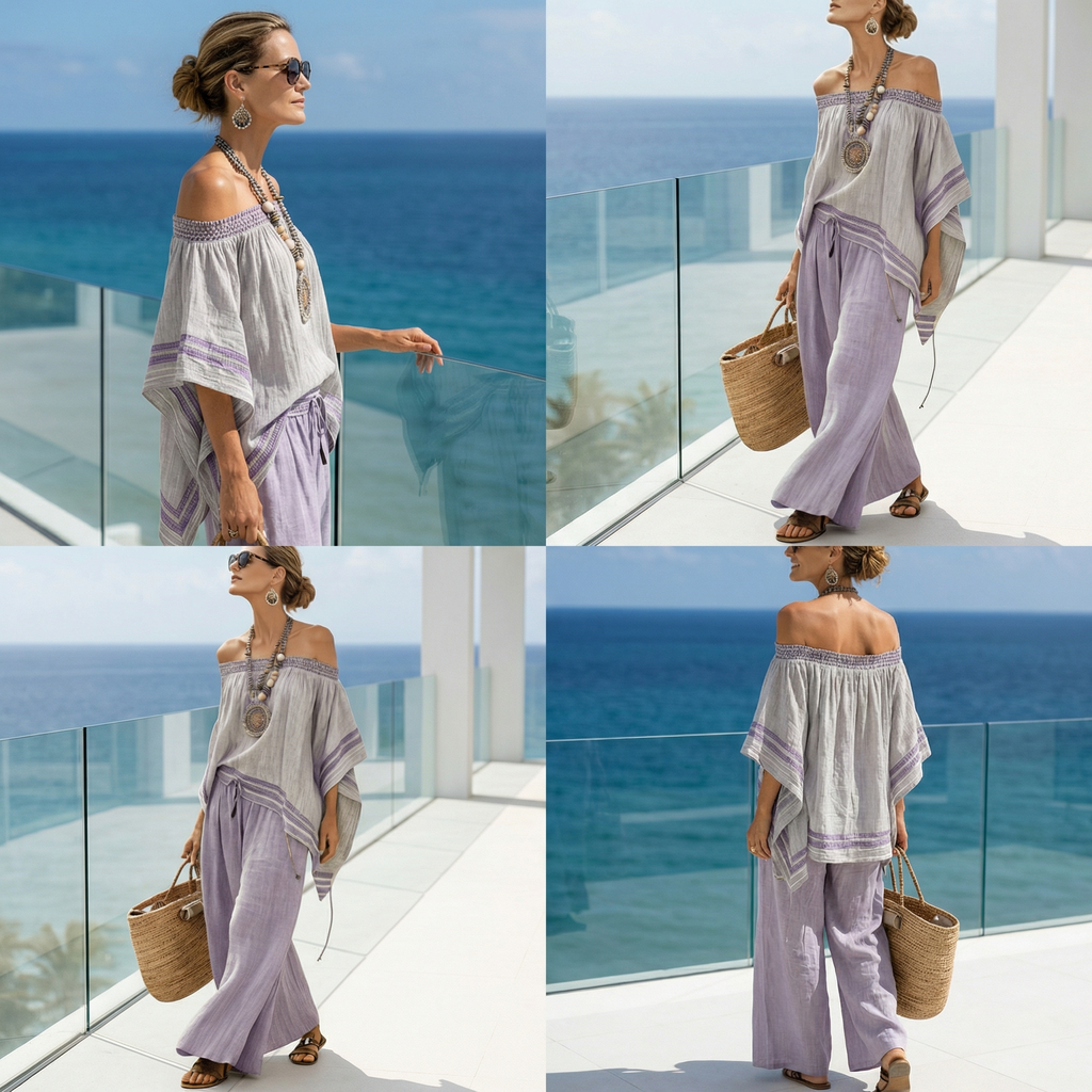 Amelia | Fresh Lightweight Off Shoulder Top and Wide Leg Pants